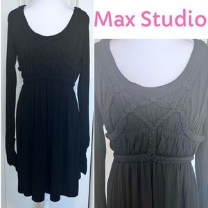 Max Studio Braided Rope Detail Long Ruched Sleeve Dress Sz Medium